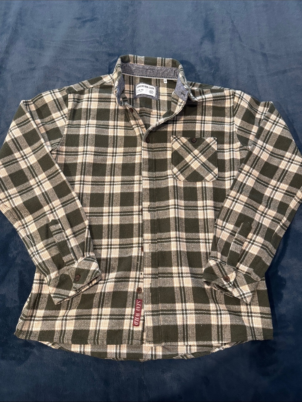 Sovereign Code Olive and Cream Plaid Button-Down Shirt